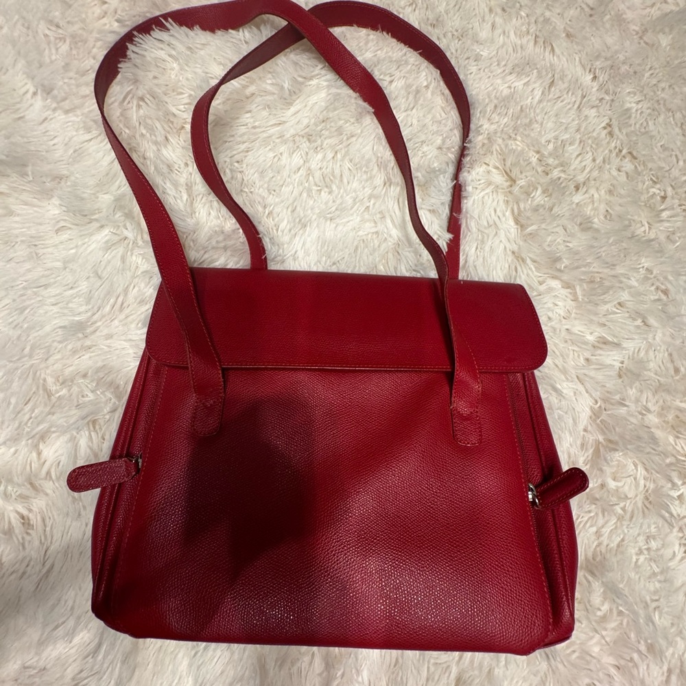Via Borgospesso Milano Structured Leather Tote in‎ Crimson